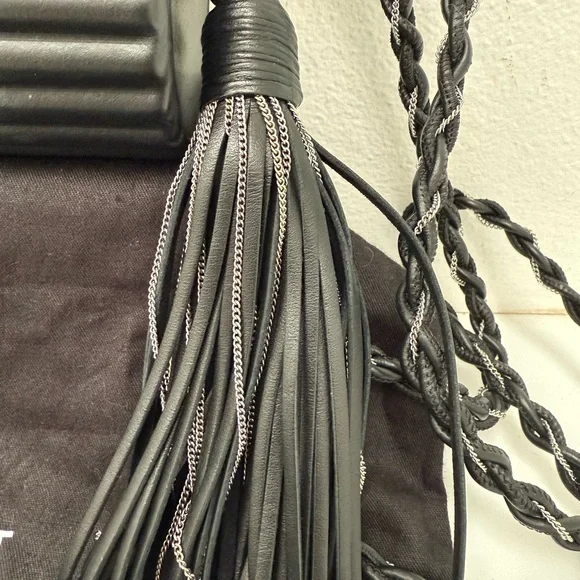 RARE SAINT LAURENT YSL Black Plexiglass Opyum Box Leather Silver Fringe Handbag - Picture 6 of 12